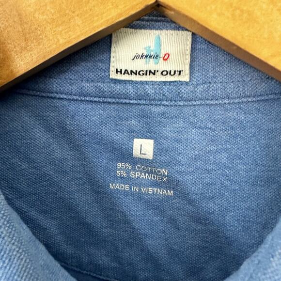 Johnnie-O Men's Polo Shirt Hanging Out Surf Large Blue Chest Pocket Logo Collar - Picture 2 of 7